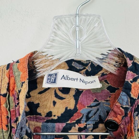 Albert Nipon Brown And Red Multicolor Floral Half Sleeve Pleated Dress Women’s L - Picture 2 of 7